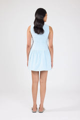 Perfect Stranger Nikki Gathered High Neck Mini Dress Blue Stripe