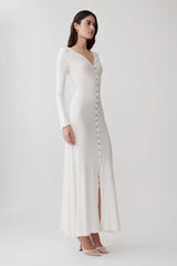 Tanya Buttoned Long Sleeve Maxi Dress - White