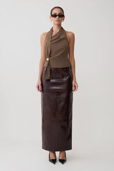 Marina Halter Top With Hardware - Cacao Brown