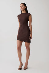 Posy Ribbed Sleeveless Mini Dress - Dark Chocolate