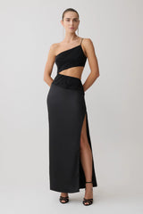 Athena One Shoulder Diamante Maxi Dress - Black