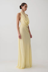 Arra Chiffon And Lace Halter Maxi Dress - Lemon