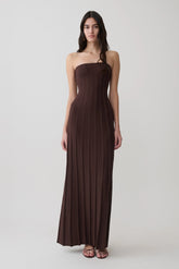 Pia Ribbed Strapless Maxi Dress - Chocolate