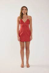 Perfect Stranger Sia Linen Mini Dress Burnt Red