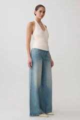 Daniela Ruched Halter Top - Ivory