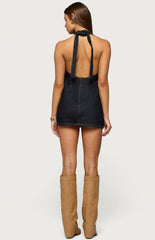 Edikted Destinee Denim Halter Mini Dress