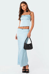 Satin Effect Back Slitted Low Rise Maxi Skirt