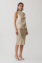 Cleo Satin Halter Top - Gold