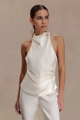 Bianca Satin Halter Top - Ivory