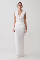 Giulia Chiffon Draped Maxi Dress - White