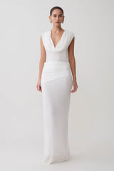 Giulia Chiffon Draped Maxi Dress - White