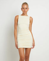 Lena Ruched Slinky Mini Dress in Powder Blue