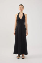 Perfect Stranger Tessa Halter Linen Maxi Dress Black