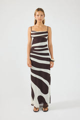 Perfect Stranger Drift Chiffon Maxi Dress Brown Print