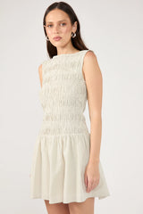 Perfect Stranger Shirred High Neck Mini Dress White Stripe
