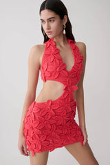 Jaylene Floral Crochet Mini Dress - Pomegranate