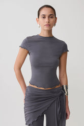 Anfie High Neck Top With Piping Detail - Grey