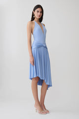 Zelda Asymmetric Slinky Midi Dress - Cornflower Blue