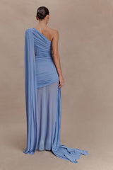 Asher Slinky One Shoulder Maxi Dress - Cornflower Blue