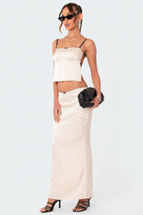 Satin Effect Back Slitted Low Rise Maxi Skirt