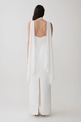 Myla Draped Shoulders Satin Maxi Dress - White