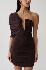Kaiydo Gathered Centre Wire Mini Dress - Chocolate