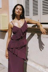 Perfect Stranger Armina Frill Maxi Dress Plum