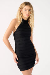 Perfect Stranger Frilly Astra Stretch Halter Mini Dress Black