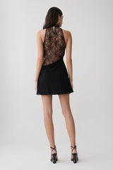 Arra Chiffon And Lace Halter Mini Dress - Black