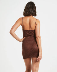 Maya Lace Mini Dress in Chocolate Brown