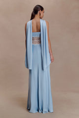 Pilar Strapless Satin And Lace Maxi Dress - Cornflower Blue