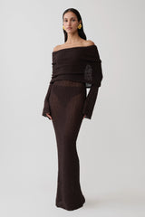 Marisol Off Shoulder Boucle Maxi Dress - Dark Chocolate