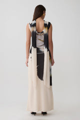 Dakota Chiffon Maxi Dress With Scarf - Ivory Oversized Floral Print