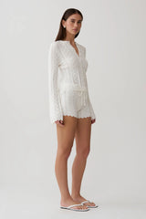 Darlene Pointelle Knit Long Sleeve Top - White