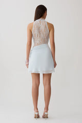 Arra Chiffon And Lace Halter Mini Dress - Ice Blue