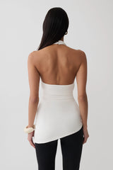 Dolorres Front Tie Halter Top - White
