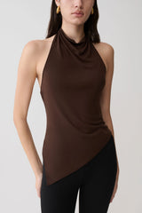 Clea Relaxed Sheer Halter Top - Espresso