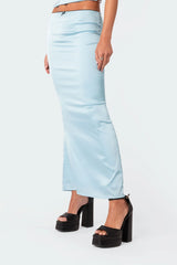 Satin Effect Back Slitted Low Rise Maxi Skirt