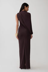 Yuri Gather Sleeve Maxi Dress - Chocolate