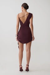 Lucile Cowl Drape Satin Mini Dress - Plum