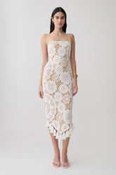 Delta Crochet Halter Midi Dress - White