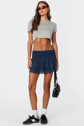 Scrunchy Ruffled Eyelet Mini Skirt