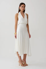 Krish Hankie Halter Midi Dress - White