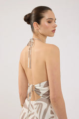 Perfect Stranger Shea Halter Maxi Dress Taupe Print