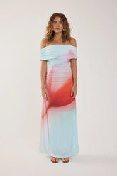 Perfect Stranger Yasmin Off Shoulder Maxi Dress Red Print