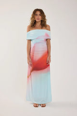 Perfect Stranger Yasmin Off Shoulder Maxi Dress Red Print