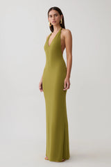Hana Slinky Plunge Maxi Dress - Martini Olive