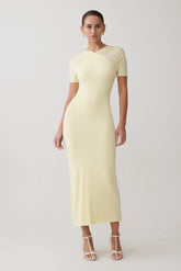 Junie Cross-Over Neck Slinky Maxi Dress - Lemon