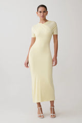 Junie Cross-Over Neck Slinky Maxi Dress - Lemon