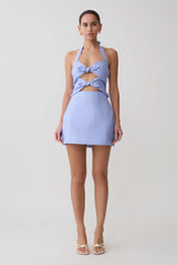 Ella Bow Detail Halter Mini Dress - Periwinkle Blue